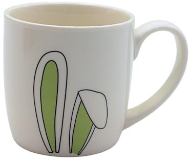 Dekohelden24 Tasse à café, tasse à café, tasse de Pâques, avec visage de lapin au fond et oreilles sur le bord, en porcelaine verte, L x l x H 8 x 8 x 12 cm, capacité 270 ml.