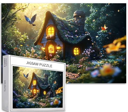 Casse-tête de 1 000 pièces pour adultes - Scène de forêt enchantée - Puzzle coloré pour décoration de la maison, cadeaux, puzzle familial - Parfait pour les soirées de jeu - 68,6 x 50,8 cm
