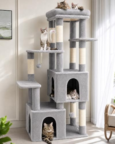 Globlazer F61 Kratzbaum mit 45 * 40 cm Höhle Plattform für 2/3 Große Katzen | Katzenbaum Stabil mit Groß Loungebereich Sisal Kratzfläche, Leichter Aufbau Cat Tree für Maine Coon Kätzchen Senioren Katzen