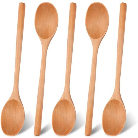 5 Pezzi Cucchiaio da Cucina in Legno, Cucchiaio per Miele con Manico Lungo e Multiuso, 23.5cm Design in un Unico Pezzo per Miele Caffè Riso Dessert