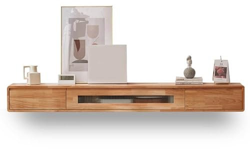 GLMGBP Schwebende TV-Bank für das Wohnzimmer, schwebende TV-Bank, an der Wand montierte TV-Einheit, schwebender TV-Schrank aus Holz, Gummibaumholzmaterial (240 cm)