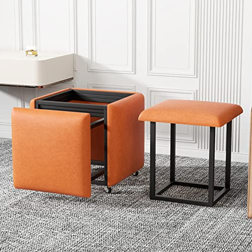 Tabourets de Cubes, Nidification Ottomans 5 en 1 Barstool avec roulettes et siège en Tissu technologique, Chaise empilable de Cuisine à Manger à la Maison Moderne (Taille: 45x45x43 cm, Couleur: