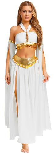 iiniim Damen Bauchtanz Kostüm Pailletten Crop Tops + Rock + Handschuhe Tanzkleid Orientalische Indische Bauchtänzerin Tanzkleidung Weiß S