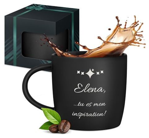 Maverton Mug personnalisé pour femmes, 40cl Tasse à Thé Personnalisable | Avec Prénom pour elle, Tasse décorative pour Collègue, Cadeau original, Différents Designs, intérieur noir, inspiration
