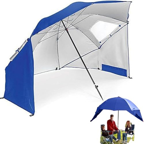 Sombrilla de playa portátil con pared lateral, toldo grande para playa, picnic y uso al aire libre, protección UV, resistente al viento, fácil instalación (azul)