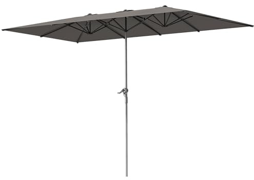 Outsunny Doppelsonnenschirm mit Kurbel 451 x 264 cm Windfest Dunkelgrau