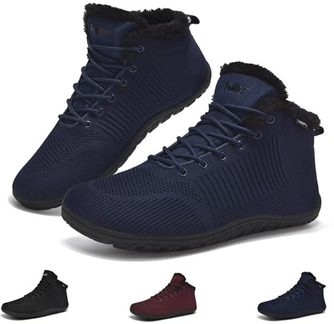 Schuvox Stivali Barefoot Invernali Impermeabile Scarpe Donna Uomo Caldo Stivaletti Inverno Scarponi Neve Barefoot Shoes Minimaliste Scarponcini a Piedi Nudi Sneaker de Trail Running Blu 44
