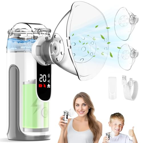 Inhalationsgerät für Erwachsene und Kinder,Leiser Vernebler Inhaliergerät mit Timer und Display,Inhaliergeräte Tragbarer mit 2 Maske und Mundstück,1200mAh USB Wiederaufladbar Inhalator
