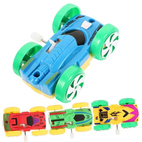 Toyvian 4pcs Wind-up Car for Double-sided Cartoon Plastic Clockwork Vehicles S Interactive Birthday Gift for Boys Random Color