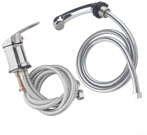 Miscelatore monocomando cromato con doccetta estraibile per lavello, rubinetto ad alta pressione con tubo in tessuto da 80 cm e ugello da 136 cm, compatibile con ciotola per shampoo