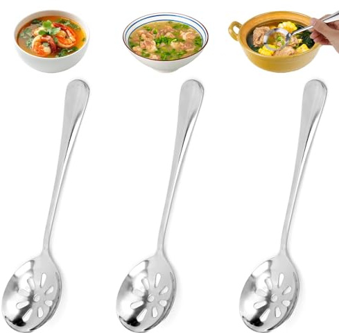 3pcs Slotted Spoons for Soups Dips Cereals, 7.87x1.97in/20x5cm 9-Hole Stainless Steel Metal Slotted Serving Spoons for Cooking Utensils Buffets Restaurants Kitchens