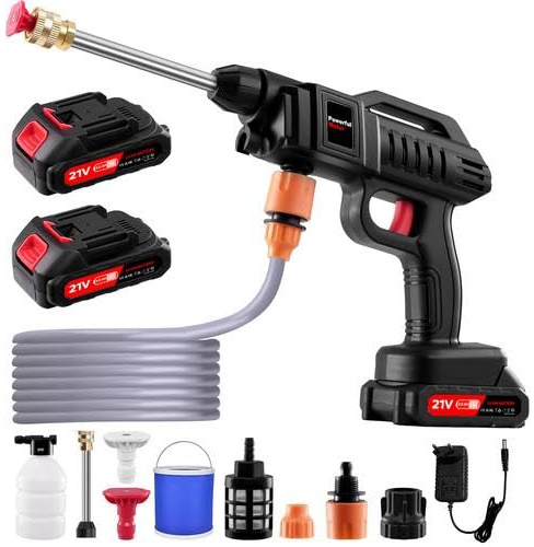 Nettoyeur Haute Pression sans Fil Haute - Moteur 3000W & Double Batterie 21V - Équipé de sa Lance, Son Tuyau et Son Pot à Mousse - Efficace sur Voiture, Béton, Bois