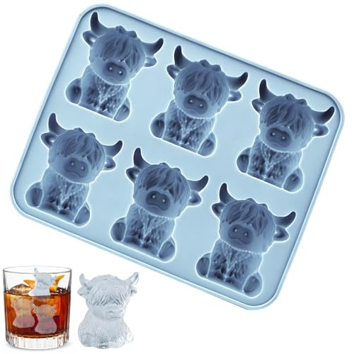 Highland Cow Eiswürfelform, 3D Silikon Eiswürfelform Kuh, Wiederverwendbare Flexible Eisform für Whisky, Cocktails, Schokolade, Süßigkeiten & Gelee, Lustiges Geschenk für Kuhliebhaber (A)