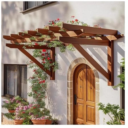 LVLDAWA Auvent Fenêtre en Bois, Marquise Porte Murale Et Abri Terrasse, Auvent Et Pergola De Porte À Monter Soi-même pour L'extérieur Le Jardin(Brun,120x130x80cm)