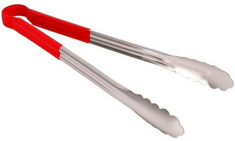 Bewinner Röd Rostfritt Stål Fjädertång 10-tums Värmesäker Diskmaskin Säker Matlagningstång för Grillning, Servering, Kök och Utomhusbruk (Stor)