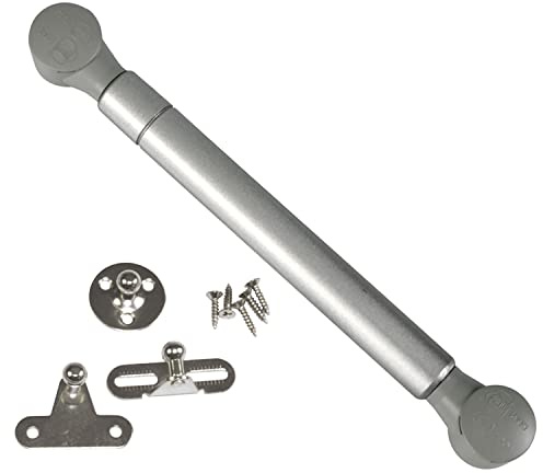 Amig - Compás de Gas para Elevación de Puertas Abatibles de Muebles - Mod.96-247 x 15 mm - Resistencia de carga: 12 kg - Amortiguador para Apertura Descendente sin Impacto - Plateado
