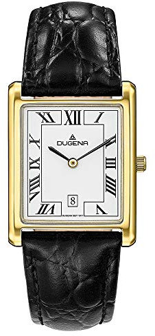 DUGENA Unisex-Armbanduhr 4460726 Quadra Classica, Quarz, weißes Zifferblatt, Edelstahlgehäuse, gehärtetes Mineralglas, Lederarmband, Dornschließe, 3 bar