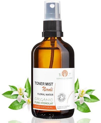 B.O.T Cosmetic & Wellness - Eau Florale de Néroli Biologique 100% Naturelle | Tonique Facial | Nettoyant Visage | Spray Corps | Soin Cheveux | DIY Cosmétiques, Transparente, 500 ml (Lot de 1)