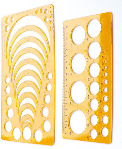 Yeji Schablonen-Set, Kunststoff, Orange, Kreis, Radius, Bogen, Master, Kreis, geometrische Zeichnung, Messschablone, Lineal, 2 Stück