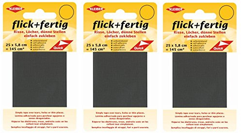 Flick + Fertig 3 Stück Kleiber je 145 Quadratzentimeter Klebe-Flicken Selbstklebendes Reparaturband aus Nylon (Grau)
