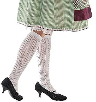 Women's Costume German Dirndl Oktoberfest Knee High Socks Lacy White 3473 Size 8-12