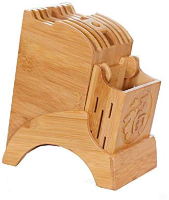 HomDSim Bamboo Knife Block Without Knives Knife Storage Organizer and Holder for Knives Scissors and Sharpening Rod