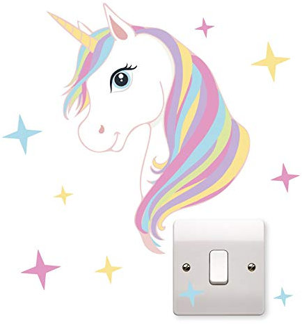 Pegatina de vinilo para interruptor de luz, diseño de unicornio y estrellas Large - 220 x 180mm