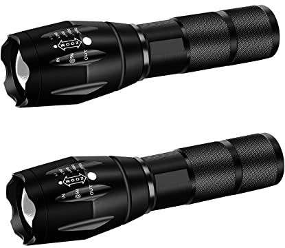 Miular Military Grade Flashlight High Lumen 5 Modes Water Resistant LED Tactical Torch Flash Light, 2 Pack