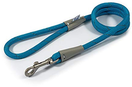 Ancol Viva Reflective Rope and Leather Snap Dog Lead - Blue - Durable Weatherproof Poly Weave Puppy Walking Accessory - 1.07m x 10mm