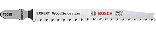Bosch 100x EXPERT Wood 2-side clean T308B Stichsägeblatt (für Massivholz-Möbelplatte, Sperrholz, Länge 117 mm, Professional Zubehör Stichsäge)