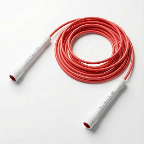 Elevate Rope Höjt rep hoppar över max natt (lod) – rött – hopprep tillverkat av hållbar PVC med nylonkärna – 5 mm tjock – hopprep barn och vuxna max. Längd 3 m – starka handtag 1 x svart, 1 x röd