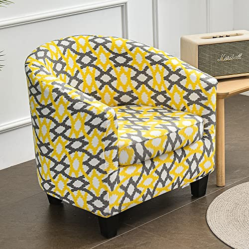 Highdi 2 Stück Sesselschoner Sesselüberwurf mit Elastisch Stretch Husse, Club Chair Schonbezug Sofabezug mit hoher Dehnung Sessel für Clubsessel Loungesessel Cocktailsessel (Gelbe Geometrie)