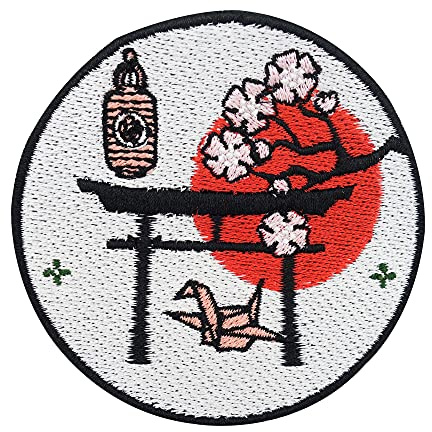 Finally Home Japanische Kultur Rote Sonne Patch zum Aufbügeln - Japan | Motiv für Japan-Fans: Kirschbaum, Origami, Kirschblüte & Sakura Aufnäher. Als Bügelbild für Tasche & Jacke.