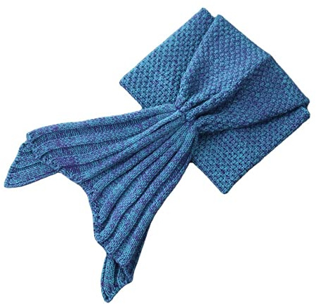 Linghe Nordic Decke Meerjungfrau Schwanz Decke Strickdecke Osmanthus Nadel Nachahmung Kaschmir Linie Decke Warme Decke (Seeblau,140 x 70 cm)