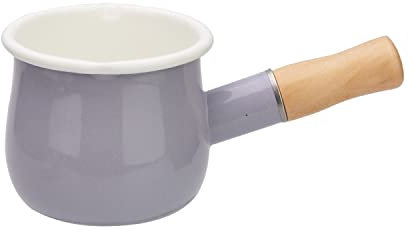 FYUEROPA Enamel Milk Pot, Butter Warmer Non-stick Mini Saucepan, 4 Inch 17 Oz Small Cookware with Wooden Handle(Purple)