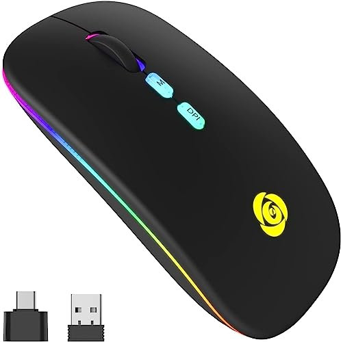 CC Store Souris sans Fil, Souris Bluetooth avec Récepteur USB de Type-C Récepteur USB à 2,4 GHz, 7 Couleurs - 3 DPI 800/1200/1600 Compatible avec Laptop/Tablette/iPad/MacBook/Ordinateur Portable/PC