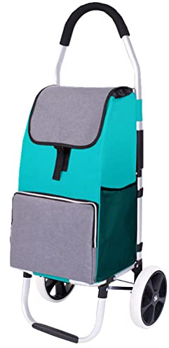 Falytemow Foldable Shopping Cart 2 Wheels 40 inch Handle Height Utility Cart Oxford Trolley Bag for Groceries (Oxford, Macaron Cyan)
