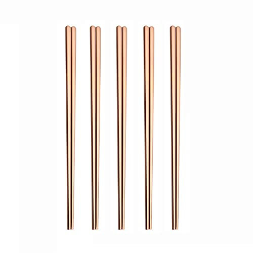 Exquisitos palillos, palillos de acero inoxidable 304, 5 pares de palillos de metal, palillos japoneses coreanos reutilizables, palillos planos sólidos de acero inoxidable, for fideos de sushi ( Color