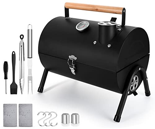 Leonyo - Set di 12 griglie portatili a carbone da tavolo, piccole griglie per barbecue compatte con accessori per piastra per campeggio, patio, cortile, spiaggia, viaggi in camper