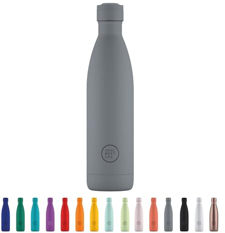 Cool Bottles - Trinkflasche aus Edelstahl - 750 ml - Pastel Grey - 30,5 x 8 cm -Thermische Kaltgetränke 36 Stunden und Heißgetränke 18 Stunden - Triple-Cool Technology - BPAFrei