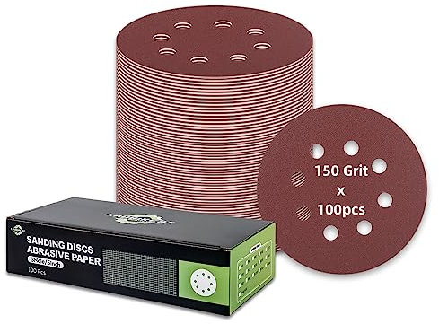 100 Stück Schleifpapier 125mm Klett, 150 Körnung 8 Loch Rund Schleifscheiben für Exzenterschleifer