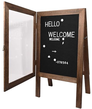 AIWFL 36x20 Inch Double Sided Display Felt Letter Board with Changeable Letters Numbers, Large Wooden Menu Board, Stand A-Frame Felt Letter Board with Acrylic Panels, for Outdoor Restaurant Shop