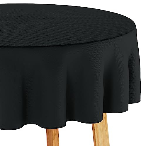 Filumi Tischdecke 120x120 cm rund Schwarz Abwaschbar Für Indoor Outdoor geometrisches Zickzackmuster Verte