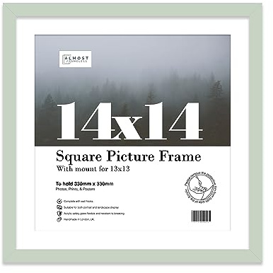 Almost Frameless 14x14 Picture Frame, Display Pictures 13x13 With Mat or 14x14 Without Mat, Wall Hanging Photo Frame, Mint, 1 Pack