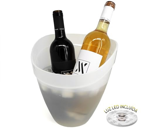VINAK – Cubitera 4L para Botellas de Vino y Champagne con luz LED y Capacidad para 1 o 2 Botellas | Enfriador de Botellas con asa incorporada Resistente y Elegante | Fabricada en Europa