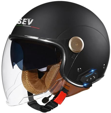 Motorradhelm Jethelme mit Bluetooth Herren Damen ECE/DOT-zertifizierter Motorrad Integrierter Bluetooth-Helm mit Doppelspiegel Rollerhelm Scooterhelm 26,XL