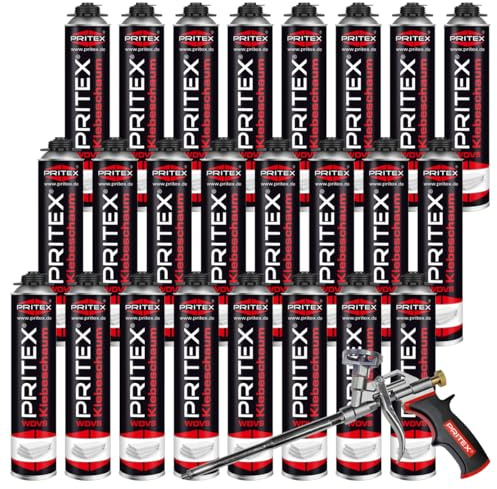PRITEX WDVS Klebeschaum Set 24x 750ml, Dämmstoffkleber inkl. Pistole