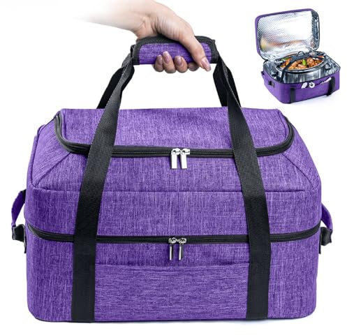 Bolsa de transporte de doble capa para olla de cocción lenta CrockPot de 6 a 8 cuartos de galón y Hamilton Beach, bolsa de viaje con cierre de tapa para olla de cocción lenta, funda de transporte