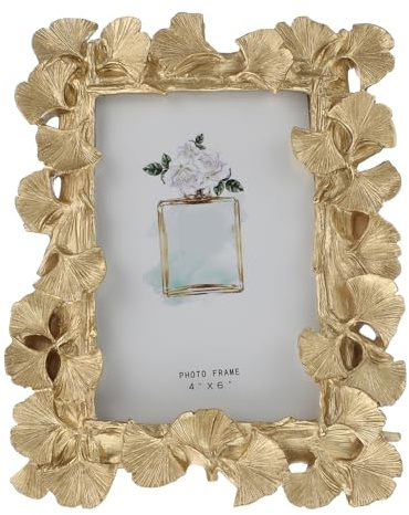 PRETYZOOM Bilderrahmen Gingko Blatt, 6x8 inch Vintage-Gold, mit Glasplatte & stabilem Harzrahmen für stilvolle Foto-Dekoration, für Schlafzimmer, Wohnzimmer & Büro