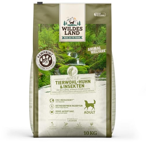 Wildes Land Pawprint - Animal Welfare - 10 kg - Tierwohl-Huhn & Insekten mit Kartoffeln, Erbsen und Wildkräutern